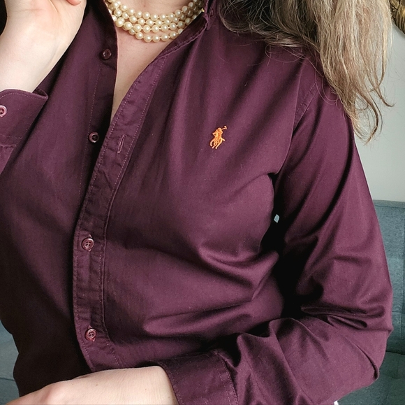 Ralph Lauren Burgundy Custom Fit Button-Down Shirt - Picture 8 of 11